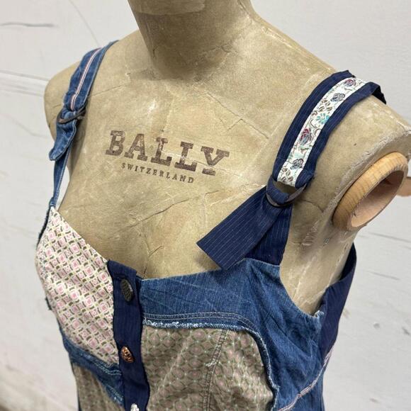 90s/Y2K Vintage La Mode est à Vous Patchwork Denim Mini Dress - Picture 2 of 8